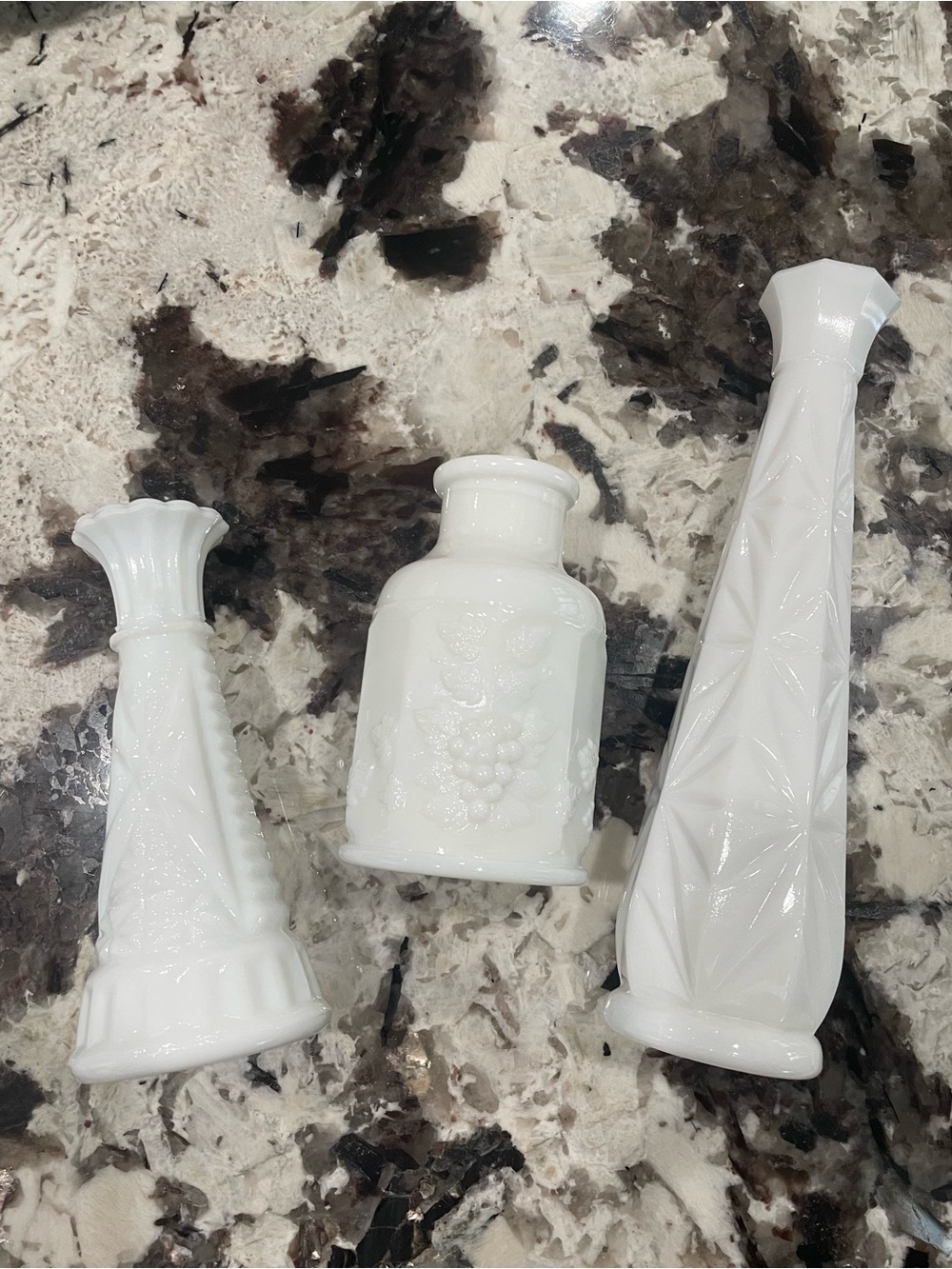 White Milk Glass Decorative Vases  Vintage - Set of 3 9”, 6”, 4.5” - Picture 4 of 12